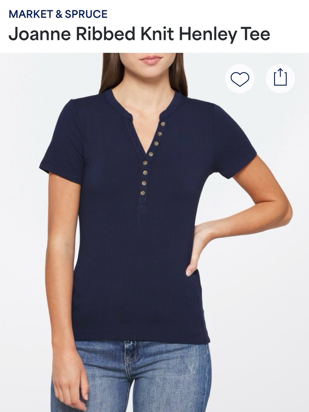 Market & Spruce Stitch Fix Navy Ribbed Henley Tee XL NWT